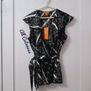 Gigi Parker Black Printed Wrap Top